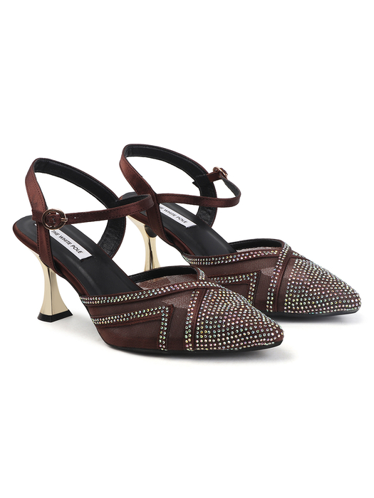 TWP Origin Rhinestone Mesh Heels in Brown
