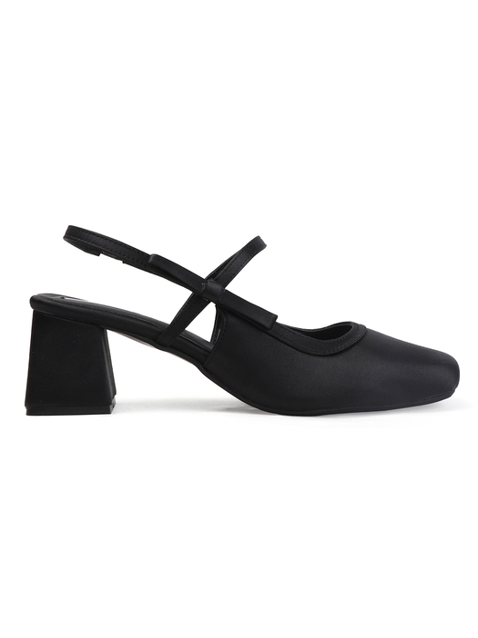 TWP Origin Black Satin Block Heel Slingback Pumps