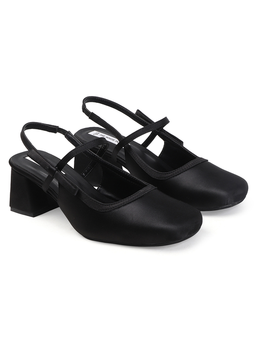 TWP Origin Black Satin Block Heel Slingback Pumps