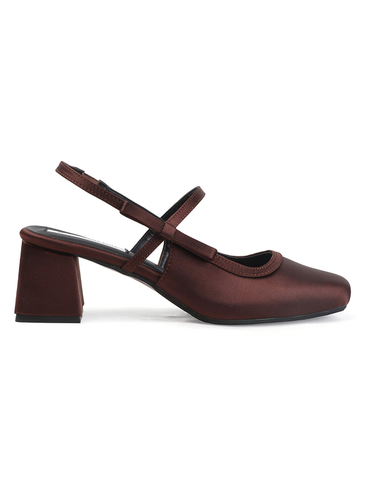 TWP Origin Brown Satin Block Heel Slingback Pumps