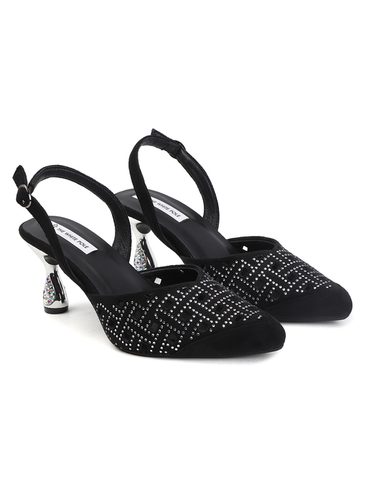 TWP Origin Black Embellished Pointed Toe Slingback Heels