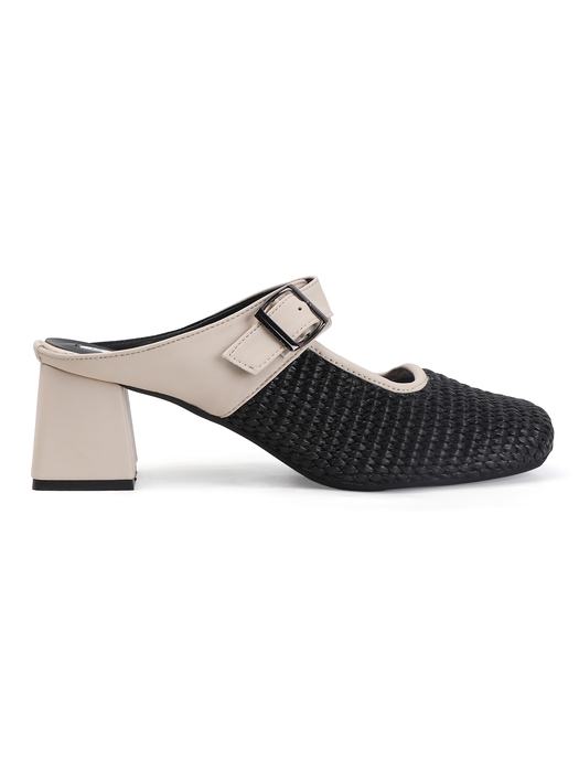TWP Origin Black Textured Mary Jane Block Heels