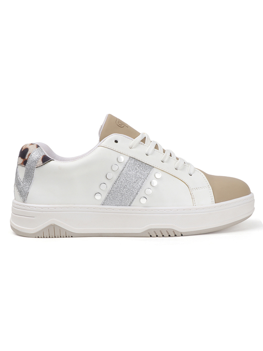 TWP Origin Glitter accent Leopard Detail Sneakers in Beige and White