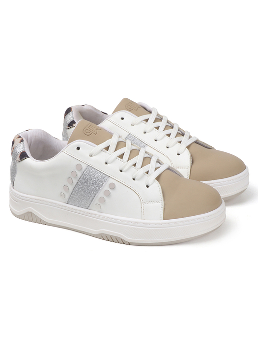 TWP Origin Glitter accent Leopard Detail Sneakers in Beige and White