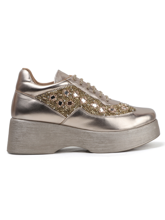 Gold Mirror Embellished Platform wedge Sneakers