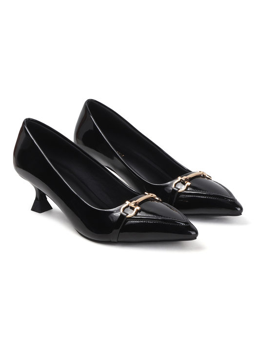 Black Patent Pointed Toe Kitten Heels