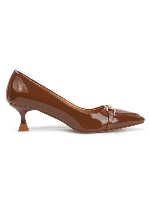 Brown Patent Pointed Toe Kitten Heels