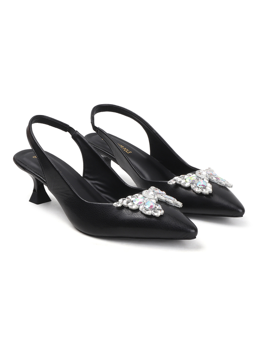 Black Rhinestone embellished Slingback Party Heels