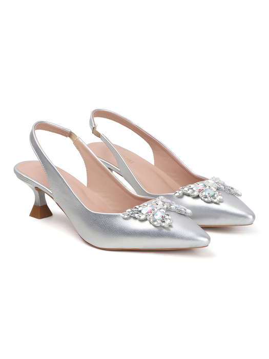 Silver Rhinestone embellished Slingback Party Heels