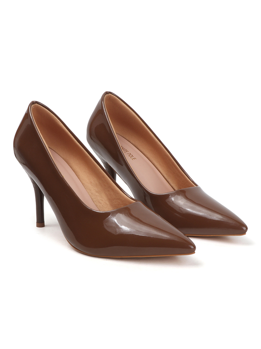 Brown Classic Patent Pointed Toe Stiletto Heels