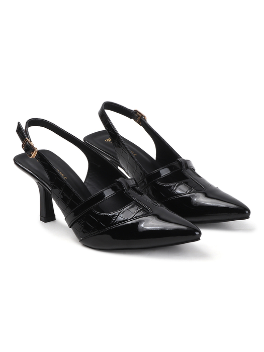 Black Strappy Pointed Toe Slingback Heels