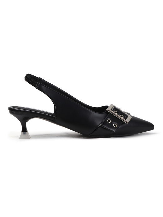 Black Buckle Detail Pointed Toe Slingback Heels