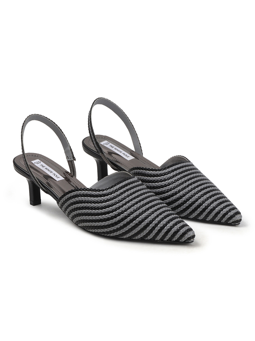 Black Chic Textured Pointed Toe slingback Heels