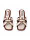 White Brown two-tone canvas slides with woven straps and studded trim Flats
