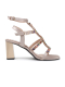 Three-Strap Beige Block Heels with Multicolour Jewels