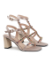 Three-Strap Beige Block Heels with Multicolour Jewels