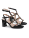 Three-Strap Black Block Heels with Multicolour Jewels
