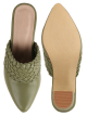 Thewhitepole Green heels for women | Braided Leather Mules