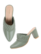 Thewhitepole Sea Green heels for women | Braided Leather Mules